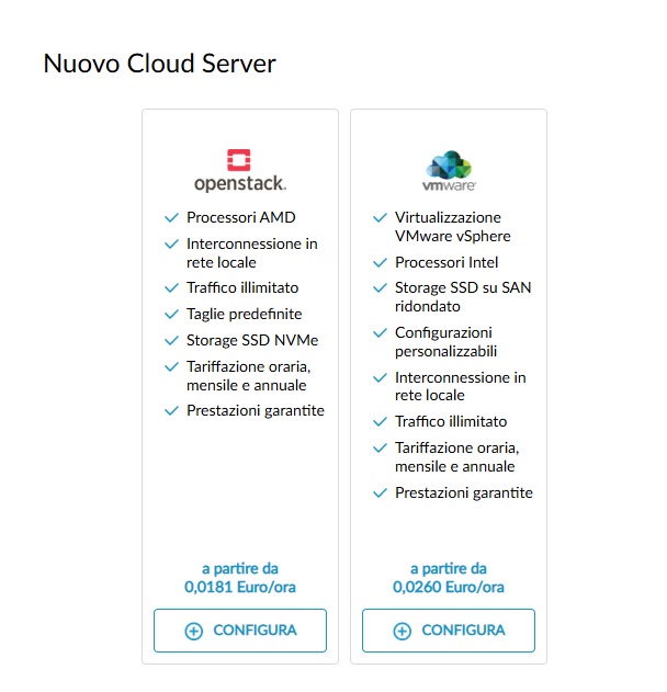 Selezione tipo Cloud Server